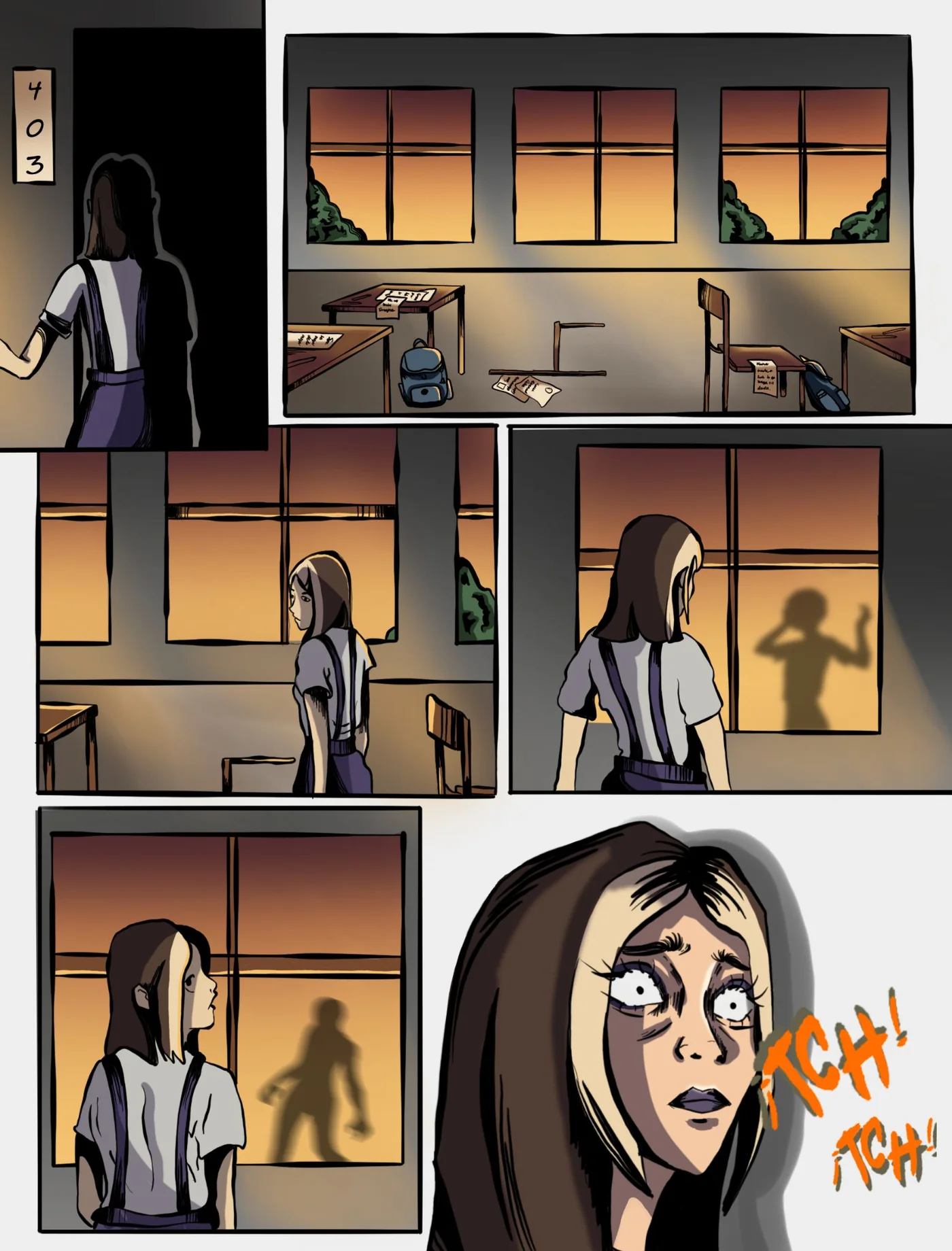 Página de cómic, salón de clases